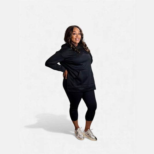 Solid Color Hoodie and Ribbed Leggings