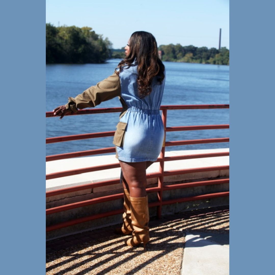 Front Button Long Sleeve Denim Mini Dress