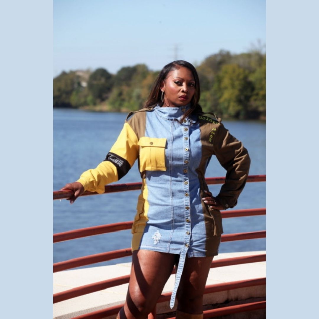 Front Button Long Sleeve Denim Mini Dress