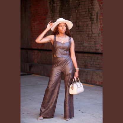 Chic Tie Dye Pleather Bustier & Cargo Pants Set