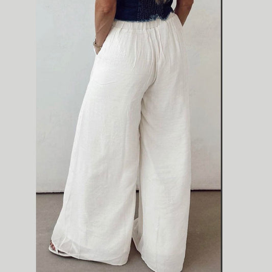 High Waist Drawstring Wide Leg Palazzo Pants