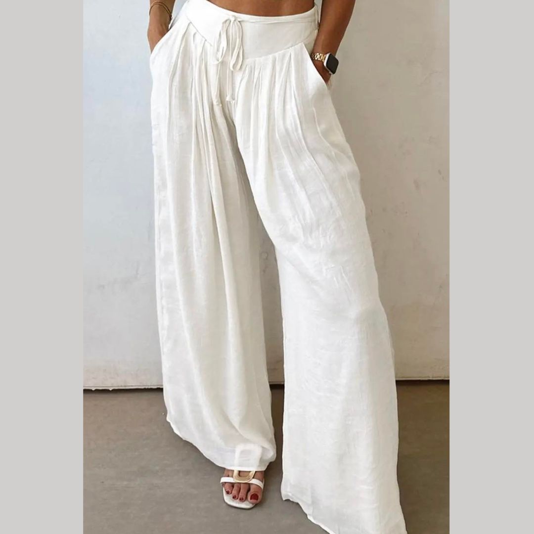 High Waist Drawstring Wide Leg Palazzo Pants