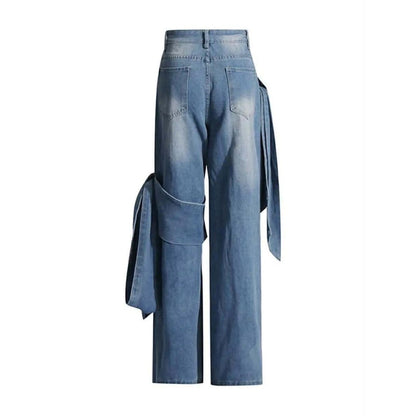 Patchwork Bow Detail Wide Leg Jeans