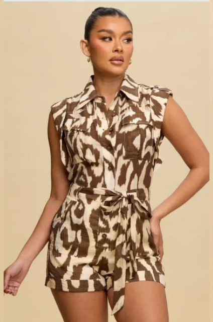 Safari Utility Romper : Tan-chocolate