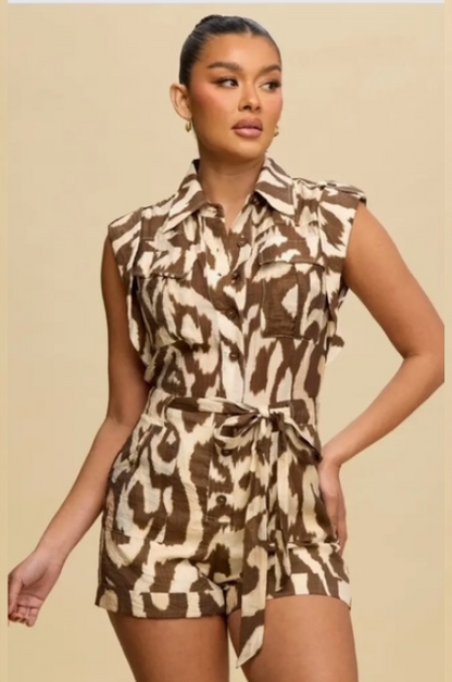 Safari Utility Romper : Tan-chocolate