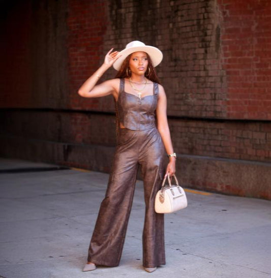 Chic Tie Dye Pleather Bustier & Cargo Pants Set