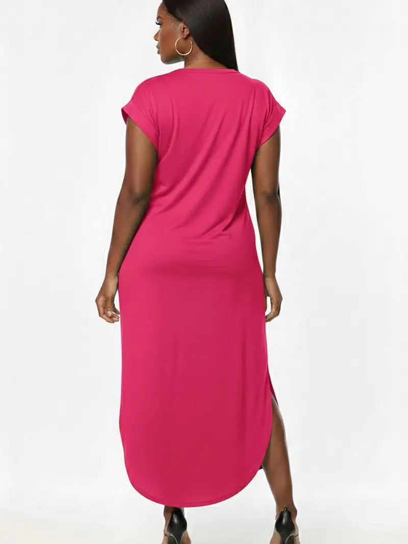 Plus Size Hidden Pocket Batwing Sleeve V Neck Long Dress