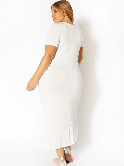 Plus Size Hidden Pocket Batwing Sleeve V Neck Long Dress