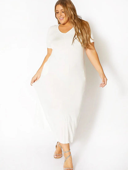 Plus Size Hidden Pocket Batwing Sleeve V Neck Long Dress