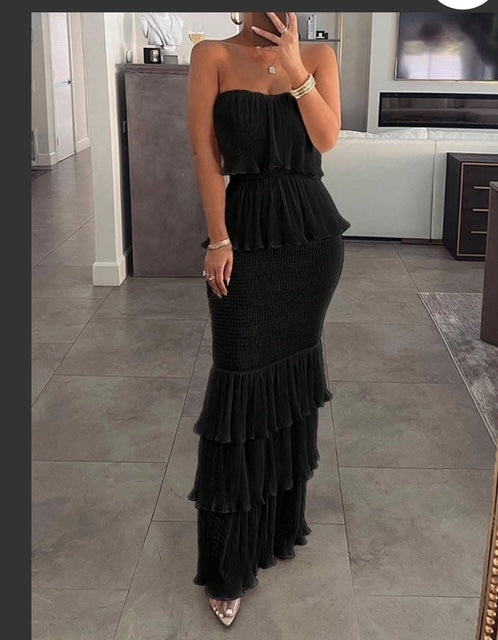 Plus Size Bodycon Sleeveless Elasticity Pleated Split-Joint Tube Maxi Dresses