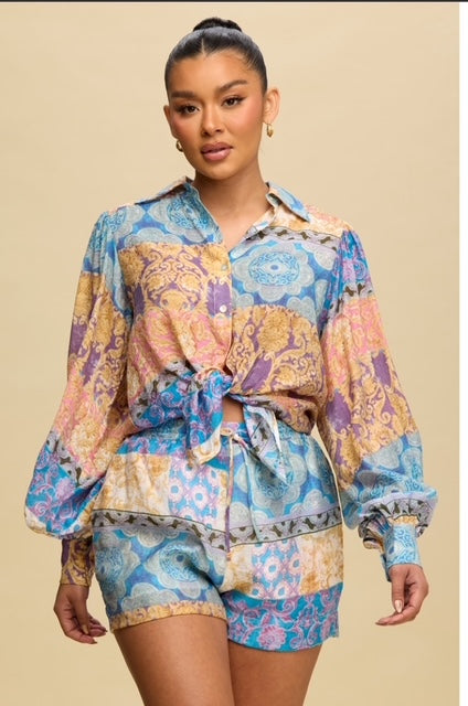 Spring Paisley Short Set : Blue Multi